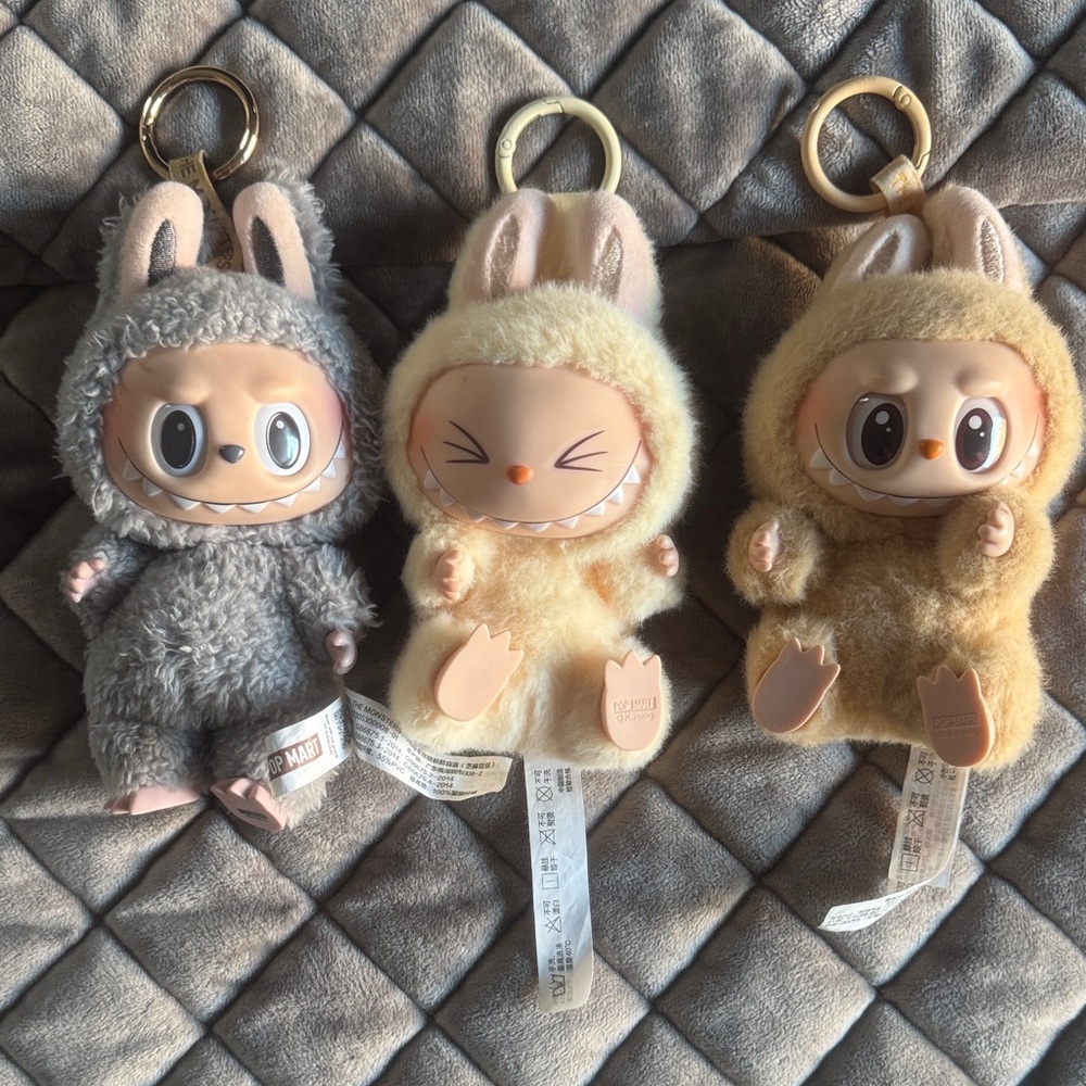 Charming Plush Bunny Keychain Trio - Gray, Cream, Tan